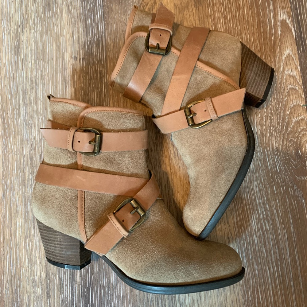 Aldo tan suede and leather heeled booties
